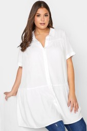 XL Plus Size Elegant Longline Smock Short Sleeve Tiered Blouse