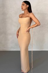Flirty Backless Ruched Maxi Dress for Spring Summer Club Holiday