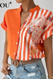 Patchwork Print Streetwear Shirt: Summer Casual Allmatch Top