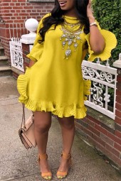 Ruffle Design Yellow Mini Dress: Streetwear Chic