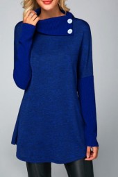 Royal Blue Long Sleeve Button-Down T-Shirt