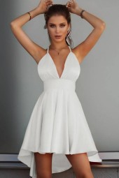 Elegant White A-Line Dress with Plunging Spaghetti Straps