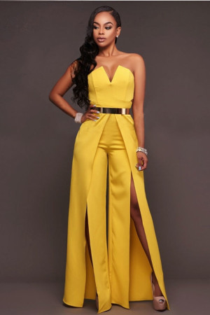 Sleeveless Zipper Hollow Out Split Wide Leg Jumpsuit