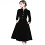 Retro Velvet Mandarin Collar Long Sleeve A-Line Dress