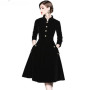 Retro Velvet Mandarin Collar Long Sleeve A-Line Dress