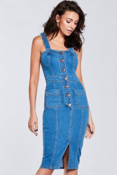 Denim Spaghetti Strap Sleeveless Plus Size Pencil Midi Dress