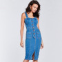 Denim Spaghetti Strap Sleeveless Plus Size Pencil Midi Dress