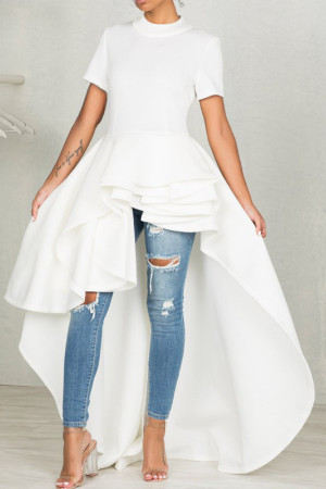 Layered Ruffle Short Sleeve High-Low Plus Size Dress