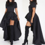 Layered Ruffle Short Sleeve High-Low Plus Size Dress