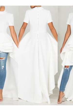 Layered Ruffle Short Sleeve High-Low Plus Size Dress