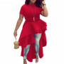 Layered Ruffle Short Sleeve High-Low Plus Size Dress