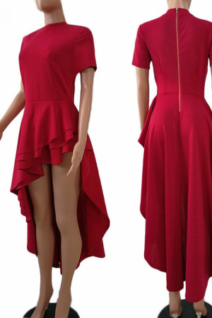 Layered Ruffle Short Sleeve High-Low Plus Size Dress