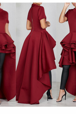 Layered Ruffle Short Sleeve High-Low Plus Size Dress