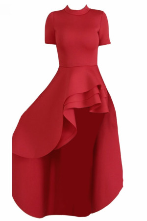 Layered Ruffle Short Sleeve High-Low Plus Size Dress