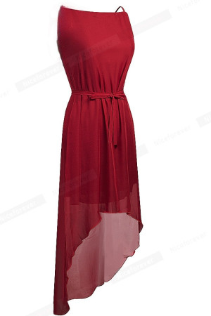 Chiffon Spaghetti Strap Square Neck High-Low Dress