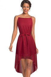 Chiffon Spaghetti Strap Square Neck High-Low Dress