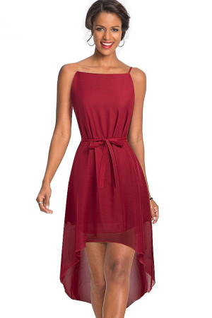 Chiffon Spaghetti Strap Square Neck High-Low Dress