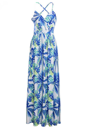 Floral Backless V-Neck Sleeveless Boho Plus Size Maxi Dress