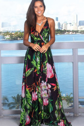 Floral Backless V-Neck Sleeveless Boho Plus Size Maxi Dress