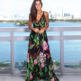 Floral Backless V-Neck Sleeveless Boho Plus Size Maxi Dress