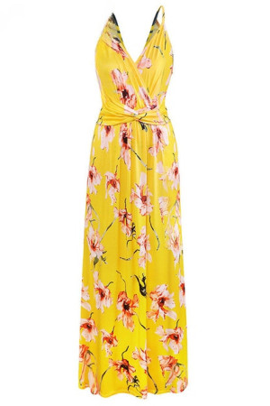 Floral Backless V-Neck Sleeveless Boho Plus Size Maxi Dress