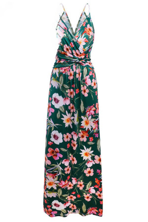 Floral Backless V-Neck Sleeveless Boho Plus Size Maxi Dress