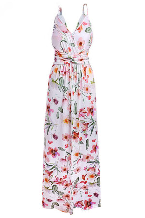 Floral Backless V-Neck Sleeveless Boho Plus Size Maxi Dress
