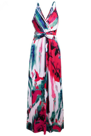 Floral Backless V-Neck Sleeveless Boho Plus Size Maxi Dress