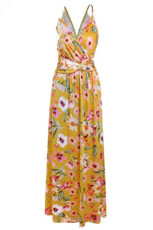 Floral Backless V-Neck Sleeveless Boho Plus Size Maxi Dress