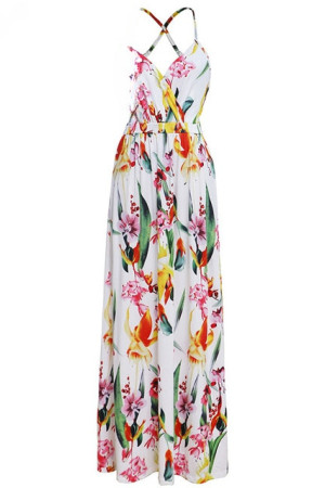 Floral Backless V-Neck Sleeveless Boho Plus Size Maxi Dress