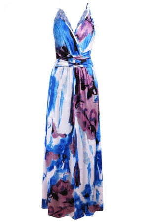 Floral Backless V-Neck Sleeveless Boho Plus Size Maxi Dress