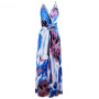 Floral Backless V-Neck Sleeveless Boho Plus Size Maxi Dress
