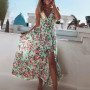 Floral Chiffon Spaghetti Strap V-Neck Split Maxi Dress