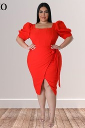 Plus Size Summer Split Dress: Slim Fit, Square Collar, Perfect for Club Wear