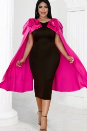 Plus Size Curvy Bow Long Sleeve Cloak Elegant Club Outfit Casual Luxury Gowns Spring Evening Dress - Perfect for a Special Occasion 