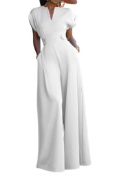 Timeless Elegance: Solid Color Cap Sleeve Wide Leg Summer Jumpsuit