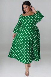 Plus Size Dot Loose Open Back Elegant Maxi Dress with Belt