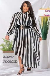 Autumnal Elegance: Striped Long Sleeve Irregular Dress for Casual Comfort