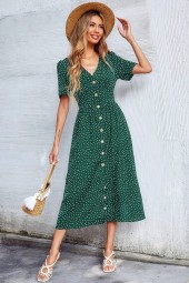 Chic Polka Dot Midi Button Dress for Casual Summer Elegance