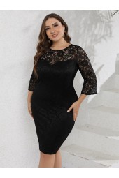 Floral Lace Bodycon Midi Dress for Plus Size Summer
