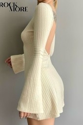 Comfy Chic Knitted Backless Long Sleeve Mini Dress