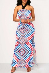 Elegant Halter Neckline Side Slit Maxi Dress