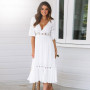 Lace-Up V-Neck Hollow Out Boho Long Dress