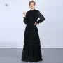 Vintage Lace Patchwork Ruffle Long Sleeve Maxi Dress