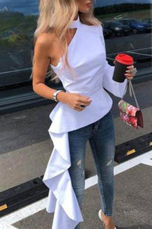 One Shoulder Asymmetrical Plus Size Tunic Blouse