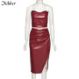 Faux Leather Tube Top and Skirt Two Piece Set