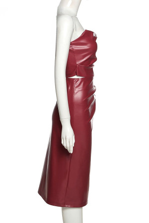 Faux Leather Tube Top and Skirt Two Piece Set