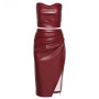 Faux Leather Tube Top and Skirt Two Piece Set