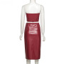 Faux Leather Tube Top and Skirt Two Piece Set