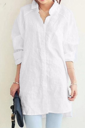 Lapel Button Down Long Sleeve Plus Size Tunic Blouse